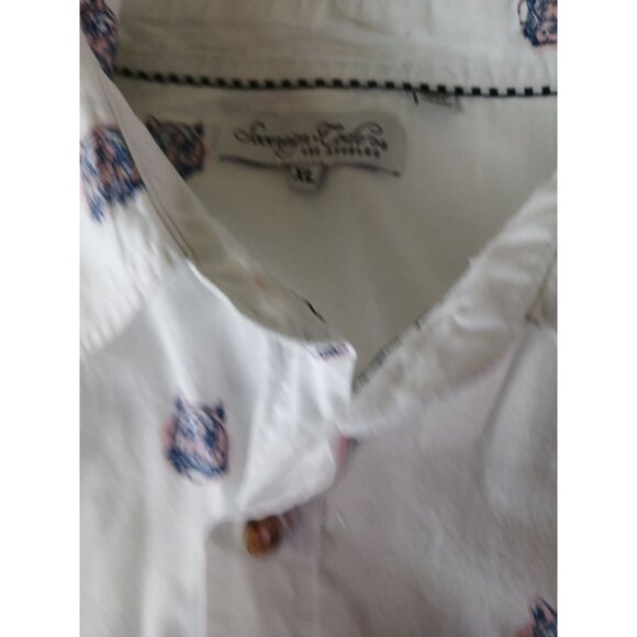 Sovereign Code White Short Sleeve Tiger Print Button Up Shirt Size XL Pink Blue - Picture 6 of 11